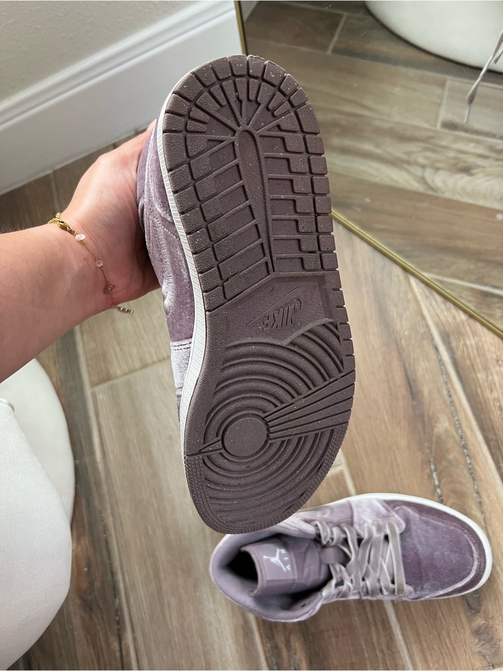Jordan Mid-Top Velvet Sneakers in Mauve - Picture 7 of 8